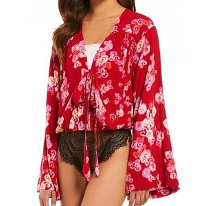 NWT Free People Intimately Forties Feels Bodysuit in Hot Cherry Red Combo XS
